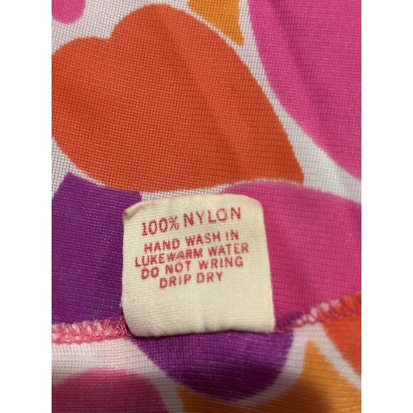 SPEEDO Vntg 70s Nylon Psychedelic Mod Orange Pink Floral Coverup Mini Dress XS - Picture 6 of 6